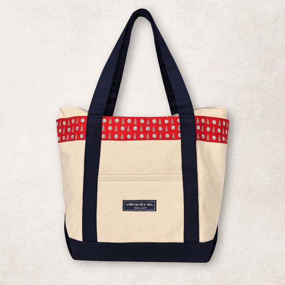 Vineyard Vines Canvas Tote Coastal Blue Ivory Oil Rig Print Zip Top - Picture 1 of 11